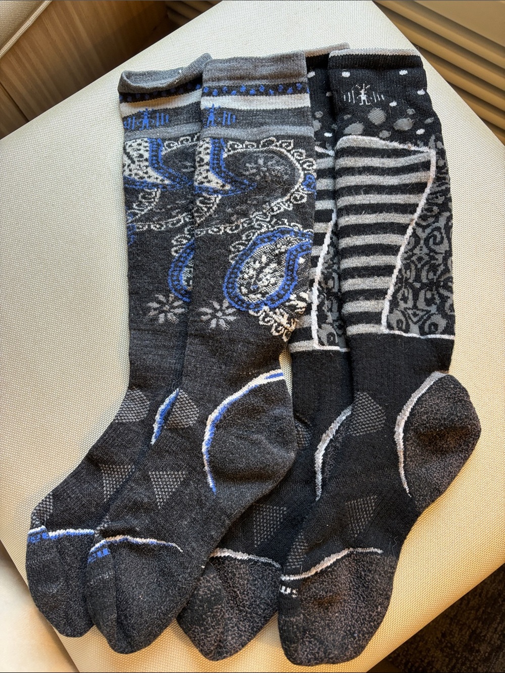 Smartwool Knee-High ski merino Athletic Socks in Black, Gray & Blue